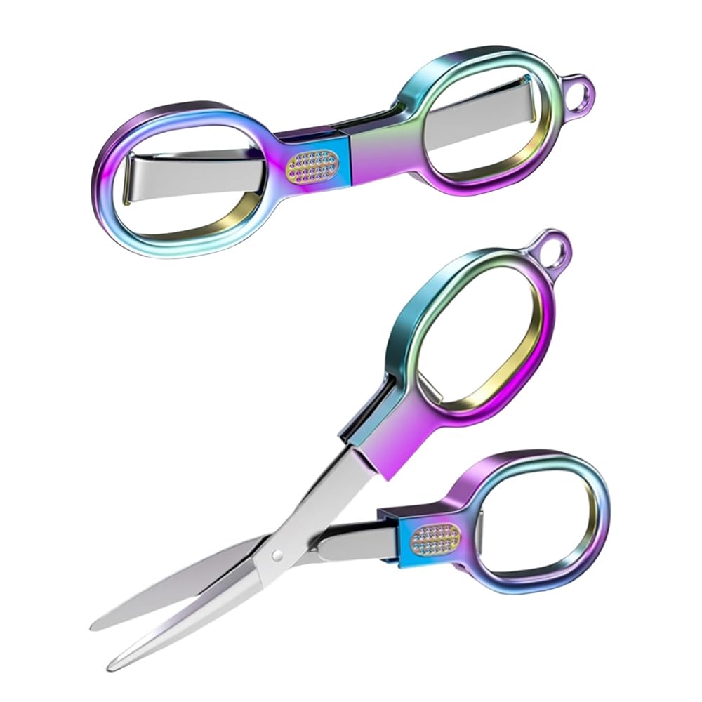 2 PCS Rainbow Folding Portable Safety Travel Scissors - Stainless Steel Paper Scissors - Small, Ideal for Paper Craft, Sewing, Scrapbooking, Office, School