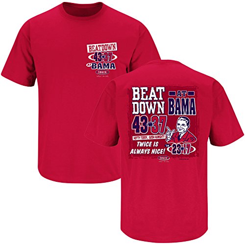 Ole Miss Football Fans. Beatdown At Bama 43-37 Red T Shirt (Sm-5X)