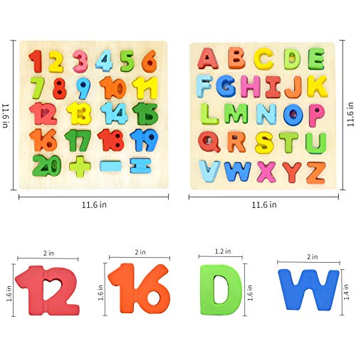 GEMEM Alphabet Puzzle Wooden Upper Case Letters ABC and Number Learning Blocks Board Toys for Toddlers Preschools Above 2 Year Old Pack of 2