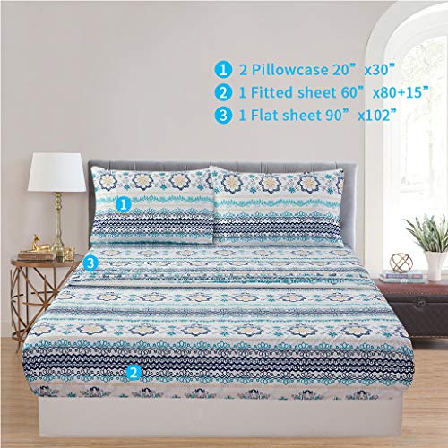 JSD Floral Print Sheet Set Queen, 4 Piece Soft Boho Microfiber Bedding