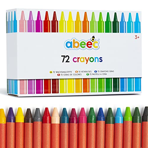 Abeec 72 Assorted Wax Crayons - Set of 72 Coloured Crayons with Different Shades - Art & Craft Supplies for Kids