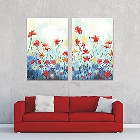 2 Panel Colorful Watercolor Style Flowers x 2 Panels