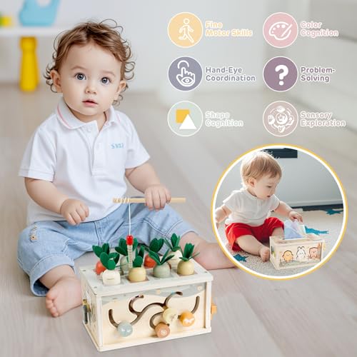 Vanplay Montessori Toy Baby 12 Months, 6-in-1 Tissue Box, Baby Toy from 1 Year, Wooden Toy, Motor Skills Toy from 1 2 3 Years, Girls Boy, Gift Child 1 Year