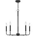 Quoizel Abner Candle Chandelier, 24 Inch 5-Light Matte Black Hanging Ceiling Light Fixture, Max Adjustable Height 77, Modern 