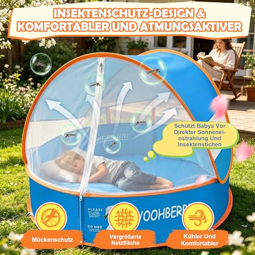 YOOHBERRYS 4-in-1 Pop Up Baby Paddling Pool, Beach Shelter Baby with UV Protection SPF 50+, Beach Tent Babies with Mosquito Net, Portable Play Tent, Ball Pit for Picnic, Garden, Beach