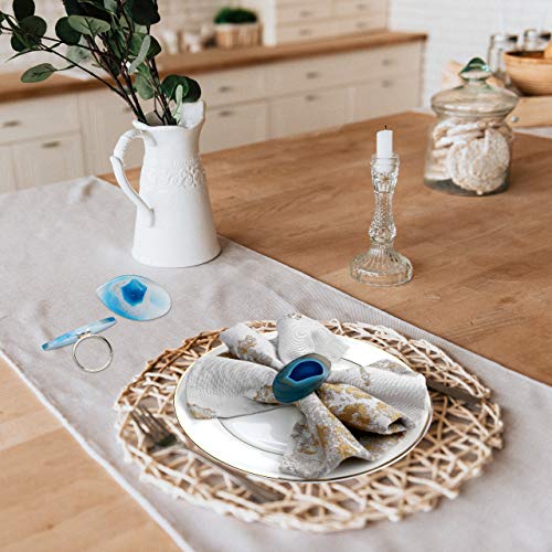 WarmHut Set of 6 Natural Agate Napkin Rings Dining Paper Serviette Rings(Blue) - Thumbnail 3