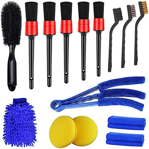 GAILY YOUTH Set Di 15 Spazzole Per Pulizia Auto, Kit Dettaglio Per Interni Ed Esterni, Con Spazzole Metalliche E Panni In Microfibra - 3