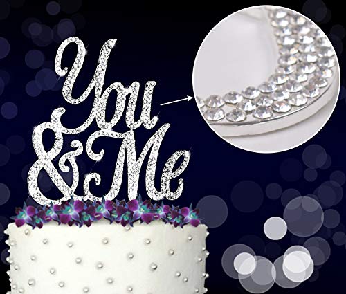 YOU&ME Romantic Crystal Silver Rhinestone Wedding, Anniversary or Vow Renewal Wedding Cake Topper Cake Decoration by FAJ