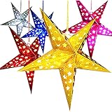 SOKATON Paper Star Lantern 3D Pentagram Lampshade for Christmas Xmas Party Holloween Birthday Home Hanging Decorations Colorful 10 Inch 6PCS (Lights Not Included)