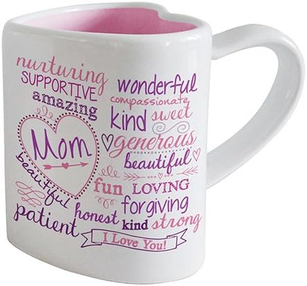 Word Art Ceramic Heart-Shaped Mom Coffee Mug, 11 oz