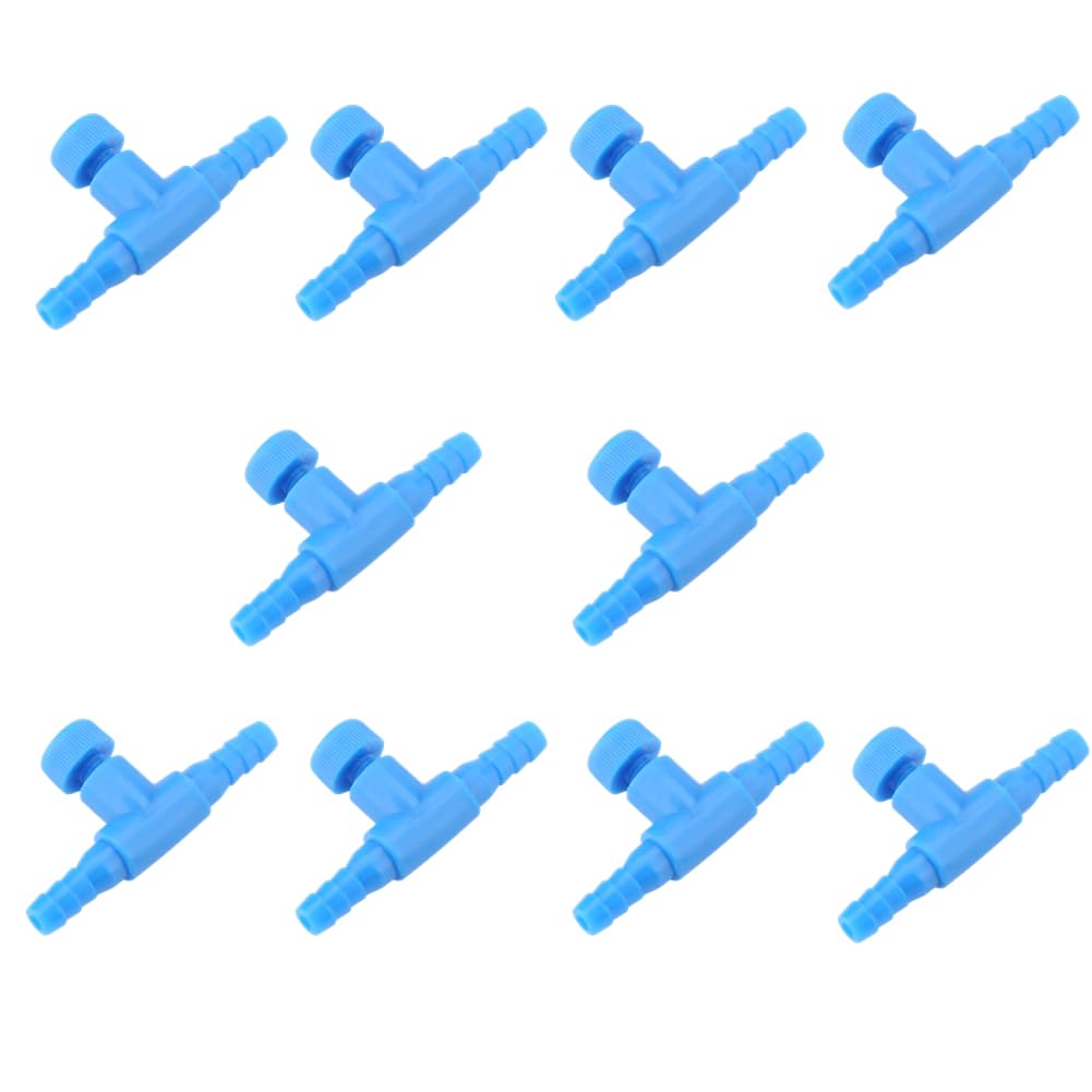 10Pcs 3 Way Aquarium Air Pump Control Valves with T-Shape Inline Tubing Connectors for Fish Tank, Plastic Airflow Control Valves