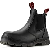 SUREWAY Men's Slip-On Work Boots for Men,Full Grain Leather,Anti-Static,Water/Slip Resistant,Fire Station Mechanic Industrial Construction Safety Boots/Shoes for Men