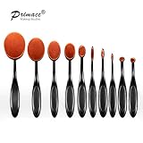 Primacc Oval Makeup Brushes, 10 Pcs Professional Cosmetic Toothbrush Set with Foundation Brush for Powder Cream Concealer