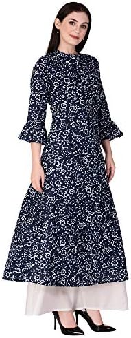 Crazora Women's Cotton Printed Flared Long Kurti With Palazzo Set