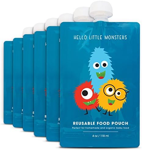Hello Little Monsters Reusable Squeeze Baby Food Pouch Small - 4 oz (6 Pack)