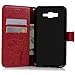 J7 Case,Samsung Galaxy J7 Case (2015 Version) - Wallet Embossed Butterflies Tree Premuim PU Leather Soft TPU Inner Cover with Wrist String & Magnetic Clip & ID/Credit Card Holders by Badalink - Red