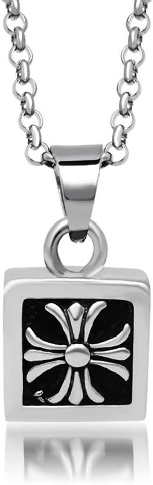 Stainless Steel Pendant Men's Necklace Square Shape Iris Cross Pattern Fastness Fashion Design