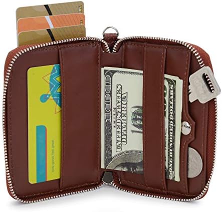 Credit Card Holder Men's Wallet,RFID Blocking,Genuine Leather - Slim Wallet for Men and Women - Slim Zip Wallet with RFID Protection for Cards Cash Coins-Gift Box (Brown)
