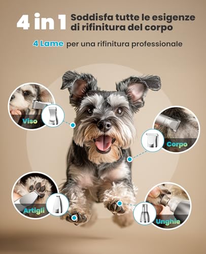 oneisall 4 in 1 Silent Dog Cat Clipper, Waterproof IPX7 Dog Shaver, Professional Cat Shaver, Trimmer and Sharpener for Body, Paws, Eyes, Ears, Face (White)