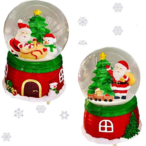 SHATCHI Christmas Snow Globe Dome Glass Waterball With Santa & Snowman Or Santa & Teddy in Train Lovely House Base Unique Design Xmas Decorations Gifts