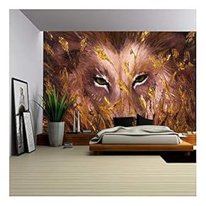 Original Oil Painting Showing Deep Wolves Eyes Behind Grass on Canvas - Removable Wall Mural | Self-Adhesive Large Wallpaper - 66x96 inches