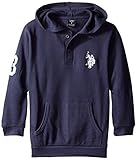 U.S. Polo Assn. Big Boys' Thermal Placket Hoodie, Classic Navy, 14/16