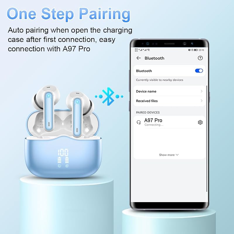Cuffie Bluetooth, Auricolari Bluetooth 5.3 Stereo HiFi con 4 HD Mics, Mini Cuffie Wireless Cancellazione Rumorecon, Cuffiette Bluetooth per Androide/iOS, USB-C, Earbuds IP7 Impermeabili 40 Ore