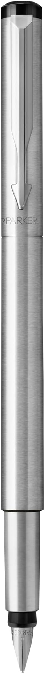 Parker Vector Fountain Pen Stainless Steel Chrome Trim Medium Nib Blue Ink view 2