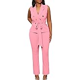 Blazer Pants Suits for Women Dressy Sleeveless Vest with Belt Wide Leg Pants 2 Piece Outfits Business Set Casual Suiting