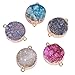Pandahall Elite 5PCS Natural Druzy Agate Pendants Mixed Dyed Light Gold Plated Charms Flat Round Links Charms Brass Druzy Links for Bracelet Jewelry Making