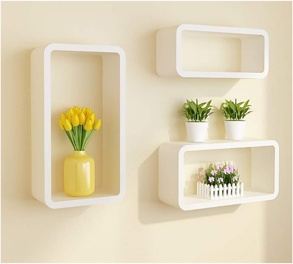 White Creative Style Wooden Rectangular Storage Rack Wall