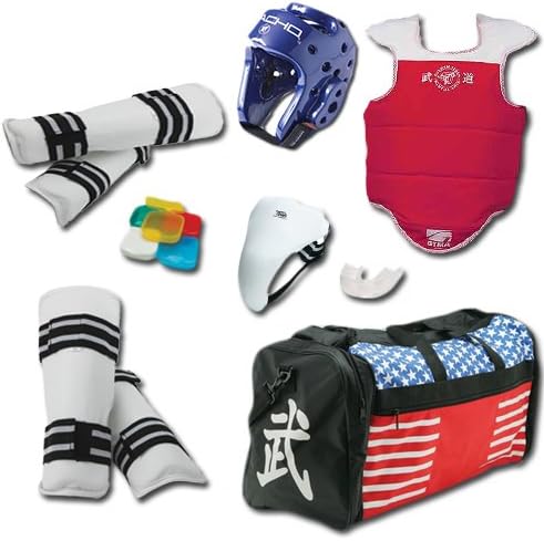 TAEKWONDO VINYL SPARRING GEAR SET WITH SHIN GUARD & BAG