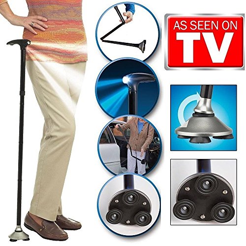 Trusty Cane LED Folding Walking Triple Head Pivot Base Adjustable As