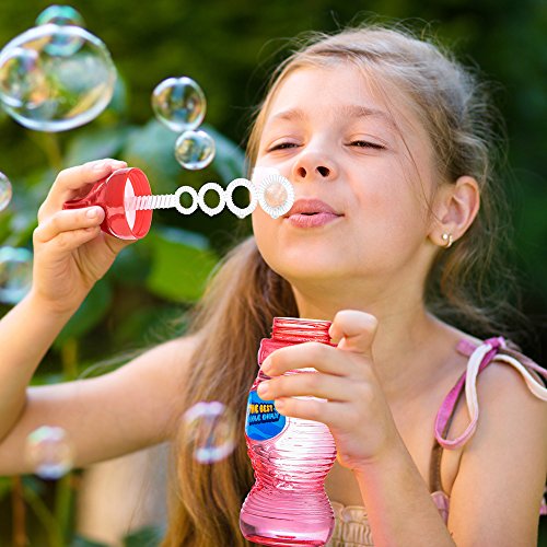 image for Prextex 4-Pack Bubble Solution with Wand, Bubble Gun Refill, Kids Outd