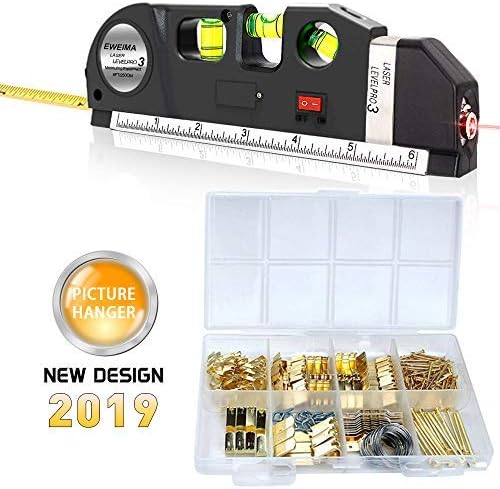Picture Hanging Kit, Picture Frame Hanger Tool, Laser Level Picture Hanging Measurement Tool, 222 Pieces Photo Hanging Accessories with Picture Hanging Hardware, Hooks, Nails and Wire