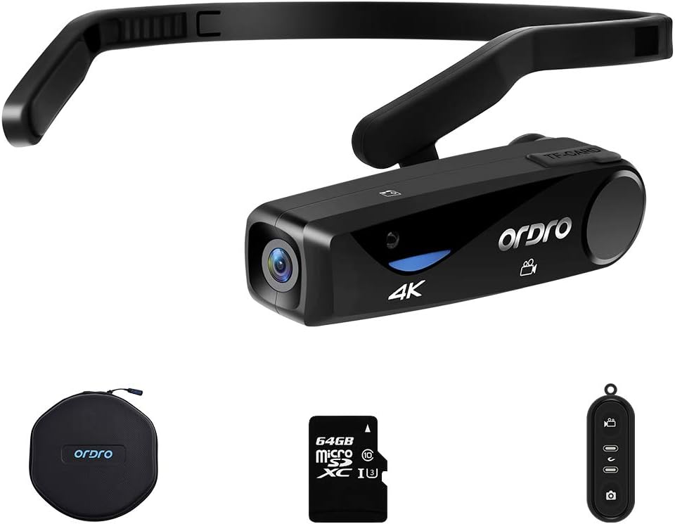 Camcorder 4K Head Mounted Camera ORDRO EP6 Rechargeable Wearable 4K