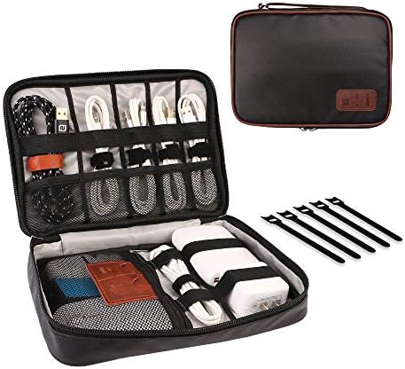 HOLIMET Electronics Organizer Bag Travel Cable Accessories Cord Storage Bag Case Box to House Charging Lighting USB Wire Cellphone Mini Tablet with 5pcs Cable Ties for Office Home Traveling, Black