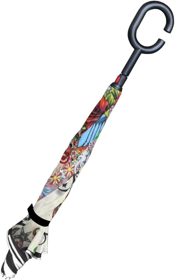 ISAOA Large Umbrella Inverted Umbrella Windproof Double Layer Construction Reversed Folding Umbrella for Car Use,C-Shaped Handle Umbrella Flower Heart Full Of Love Umbrella for Women and Men - Image 5