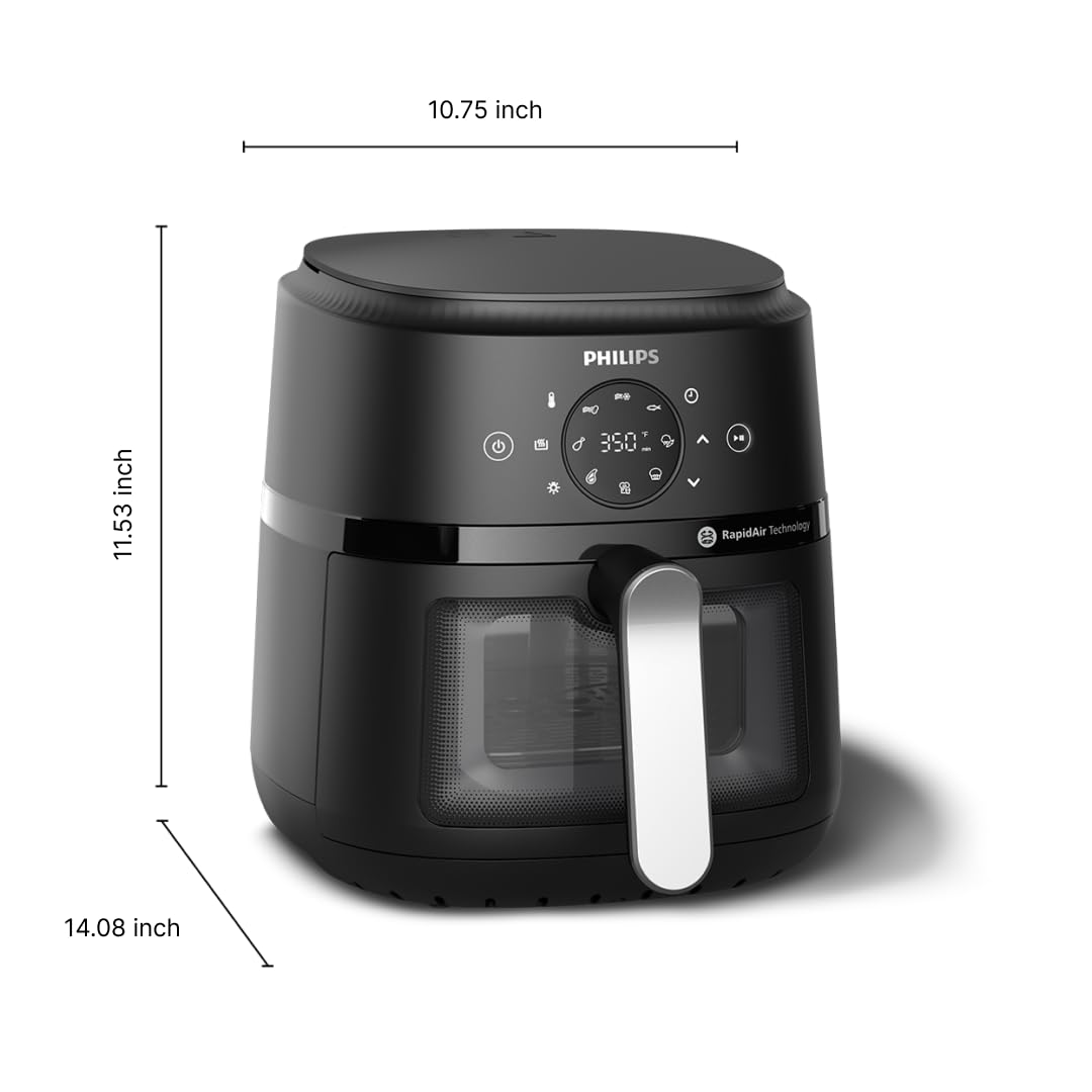 Freidora de aire Philips serie 2000: tecnología RapidAir, 13 formas de cocinar en 1, capacidad de 4,4 cuartos de galón, comidas más saludables hasta un 90 % menos de grasa, fácil de limpiar, apta para lavavajillas, control de pantalla táctil, aplicación HomeID (NA221/00)