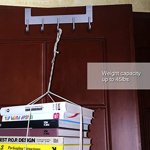 ACMETOP Over The Door Hook Hanger, Heavy-Duty Organizer for Coat, Towel, Bag, Robe - 5 Hooks, Aluminum, Matte Finish (Gray) - Thumbnail 5