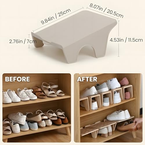 Beauenty 10 pcs Shoe Slots Organizer,Stackable - Durable Shoe Slot Organizer for Closet & Shelf, Space Saver,Fits Most Shoes(Beige)