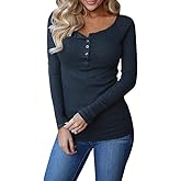 Remikstyt Womens Long Sleeve Henley Shirts Ribbed Button Down Casual Tunic Tops