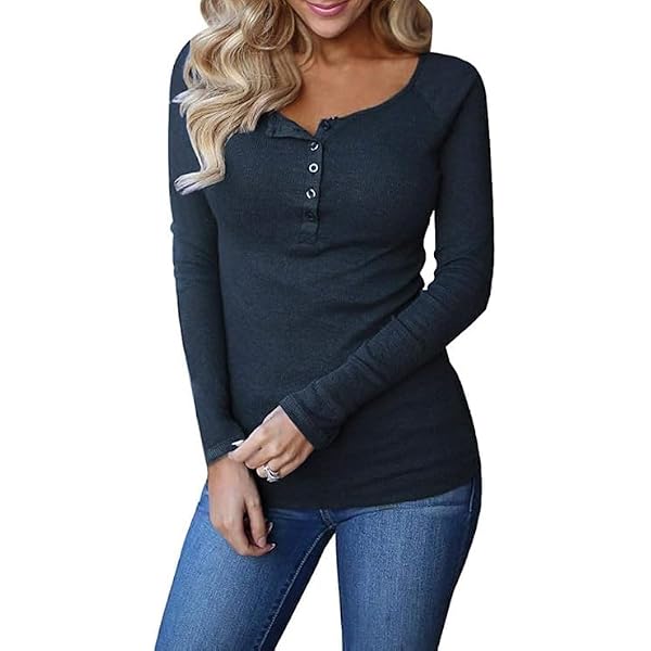 Ficerd 2-Pack Women's Long Sleeve Henley Tops - V Neck Button Down Shirts, Loose Fit - View #3
