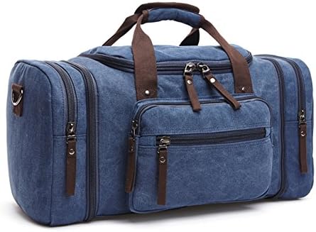 Freeprint Oversized Canvas Duffle Bag/ Extendable Travel Bag/ Gym Bag/ Luggage Bag/Weekend Bag for Men and Women,Blue
