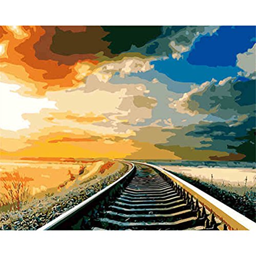 Acchen DIY Oil Painting Paint by Numbers Kit with Brushes Paint for Adults Kids Beginner Hand Paintwork Train Track 16x20 inch(No Framed)