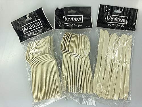 CREAM PLASTIC CUTLERY SET FOR PARTY, BBQ, OUTDOOR EVENTS - 60 PIECES (20 FORKS / 20 KNIVES / 20 SPOONS)