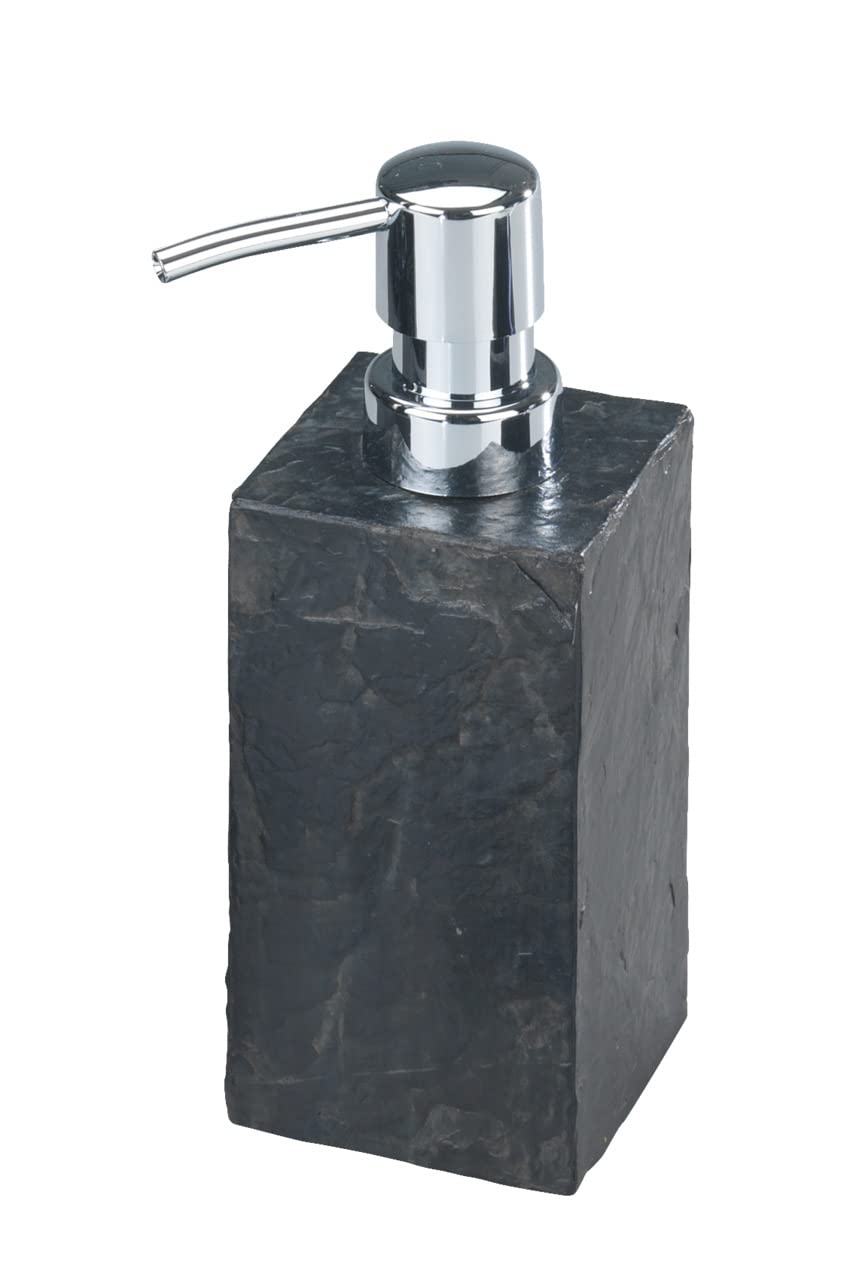 WENKO 17921100 Soap dispenser Slate Rock - Capacity: 0.25 l, Polyresin, 8.2 x 17 x 5.9 cm, Anthracite