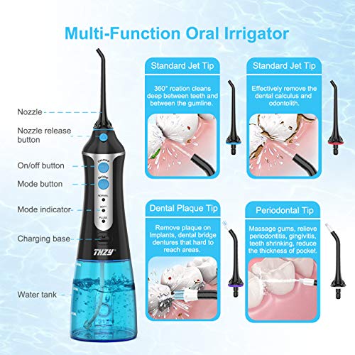 Cordless Water Flosser Oral Irrigator, XPretty Professional Portable and Rechargeable Dental Water Flossing, IPX7 Waterproof 3 Mode Teeth Cleaner with 4 Jet Tips for Home and Travel, Braces Care