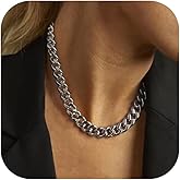 NOKMIT Chunky Cuban Link Curb Chain Necklace for Women Men Dainty 18K Gold Silver Tone Choker Thick Trendy Statement Diamond Cut Punk Hip Hop Cuban Chain Jewelry Gifts Unisex Size 5mm/9mm/13mm/16mm