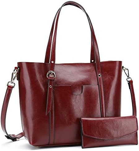Women's Handbag Genuine Leather Tote Shoulder Bags Wallet and Handbag 2 Piece Set Genuine Bag (Red)